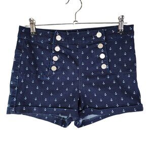 Juniors Almost Famous Blue Denim Anchor Print Shorts Hi Rise 3" Inseam Size 9